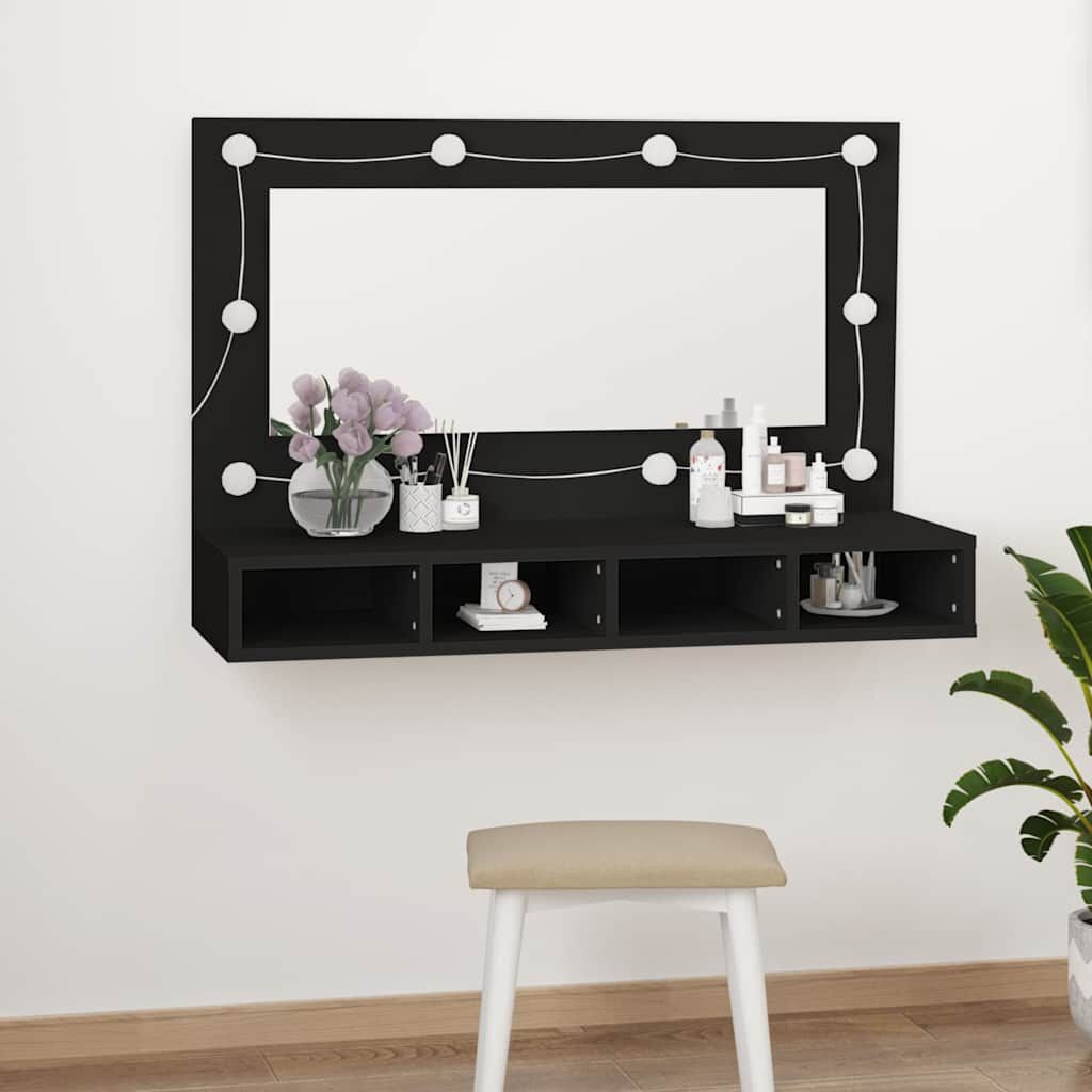 Spiegelkast met LED-verlichting 90x31,5x62 cm Zwart - 32% Korting