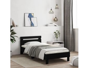 vidaXL Bedframe met hoofdbord en LED-verlichting zwart 100x200 cm