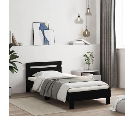 vidaXL Bedframe met hoofdbord en LED-verlichting zwart 100x200 cm