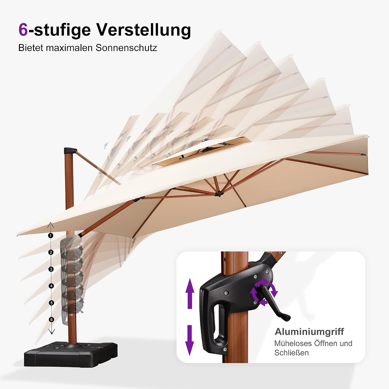 PURPLE LEAF Aluminium houtlook dubbel dak parasol zweefparasol