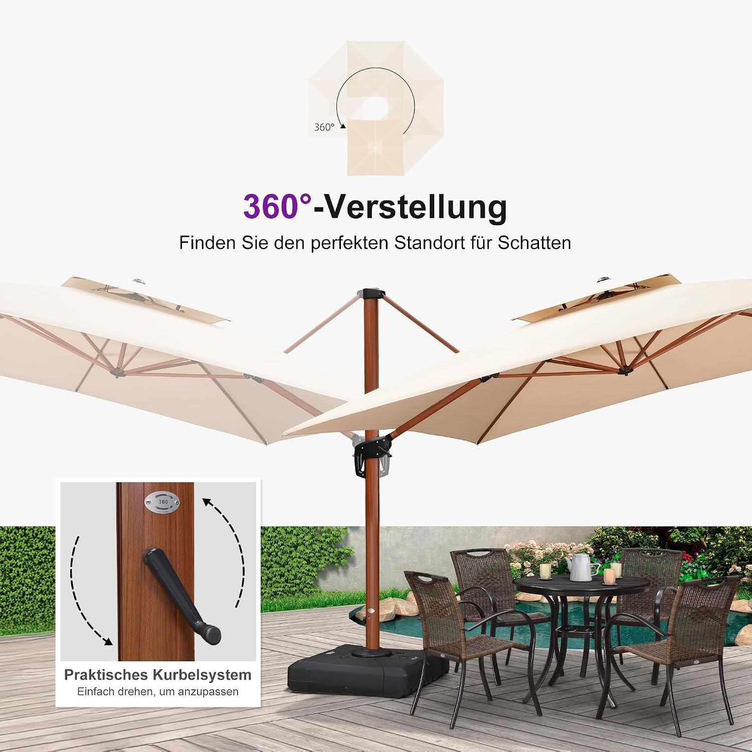 PURPLE LEAF Aluminium houtlook dubbel dak parasol zweefparasol