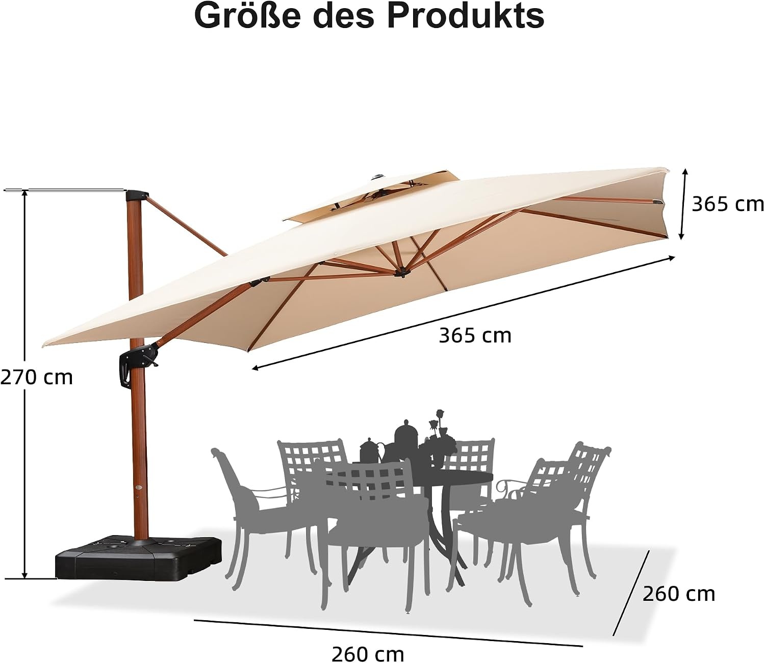 PURPLE LEAF Aluminium houtlook dubbel dak parasol zweefparasol