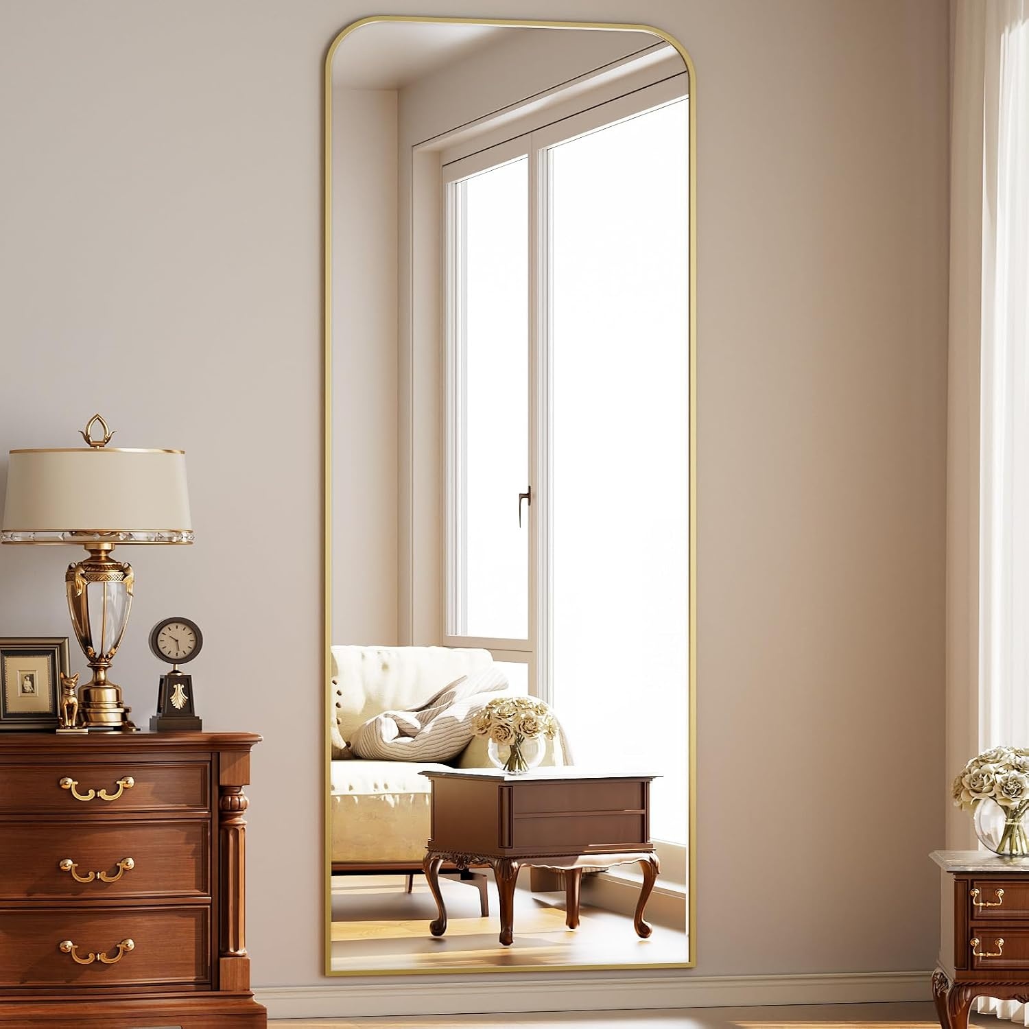 Koonmi Staande Spiegel met Boog - 76 x 171 cm - Goud