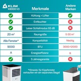 KLIM K9000 Mobiele Airconditioner 3-in-1 - 9000 BTU - Wit