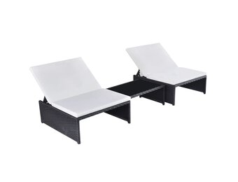 vidaXL Tuinstoelen 2 st verstelbaar met tafel poly rattan zwart