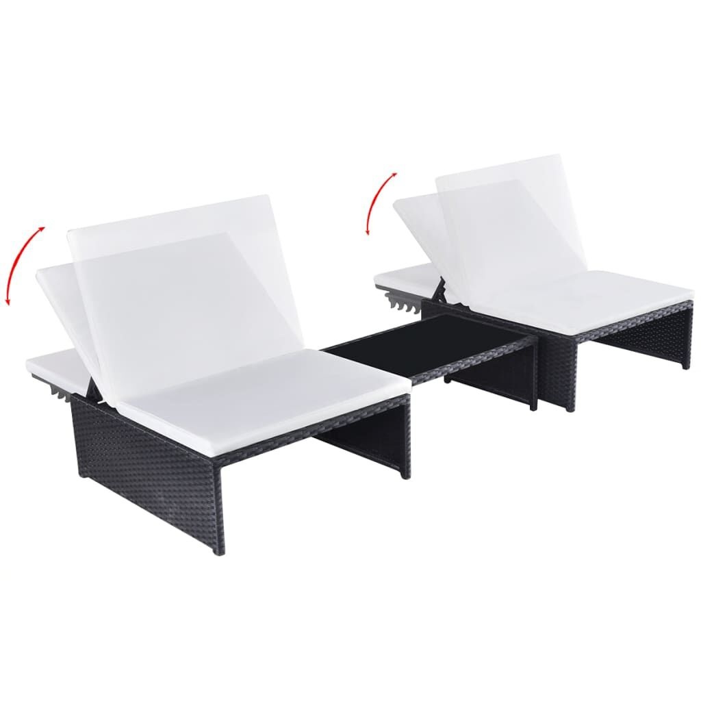vidaXL Tuinstoelen 2 st verstelbaar met tafel poly rattan zwart