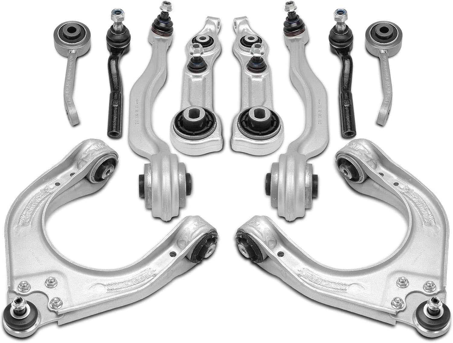 Frankberg 6x draagarm + 2x spoorstangkop + 2 x koppelstang vooras, compatibel met E-klasse W211 1.8L-6.2L 2002-2008 E-klasse T-Model S211 1.8L-6.2L 2003-2009 Vervanging # 2113308207