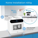 Midea ST 5.31 Mini-vaatwasser, 42 cm, vrijstaande tafelvaatwasser met wifi-bediening, vaatwasser, 7 programma's, 3 couverts Touch, 58 dB, met of zonder wateraansluiting bruikbaar, wit