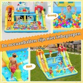Opblaasbaar slot met waterglijbaan voor kinderen met zwembad, 452x416x210cm