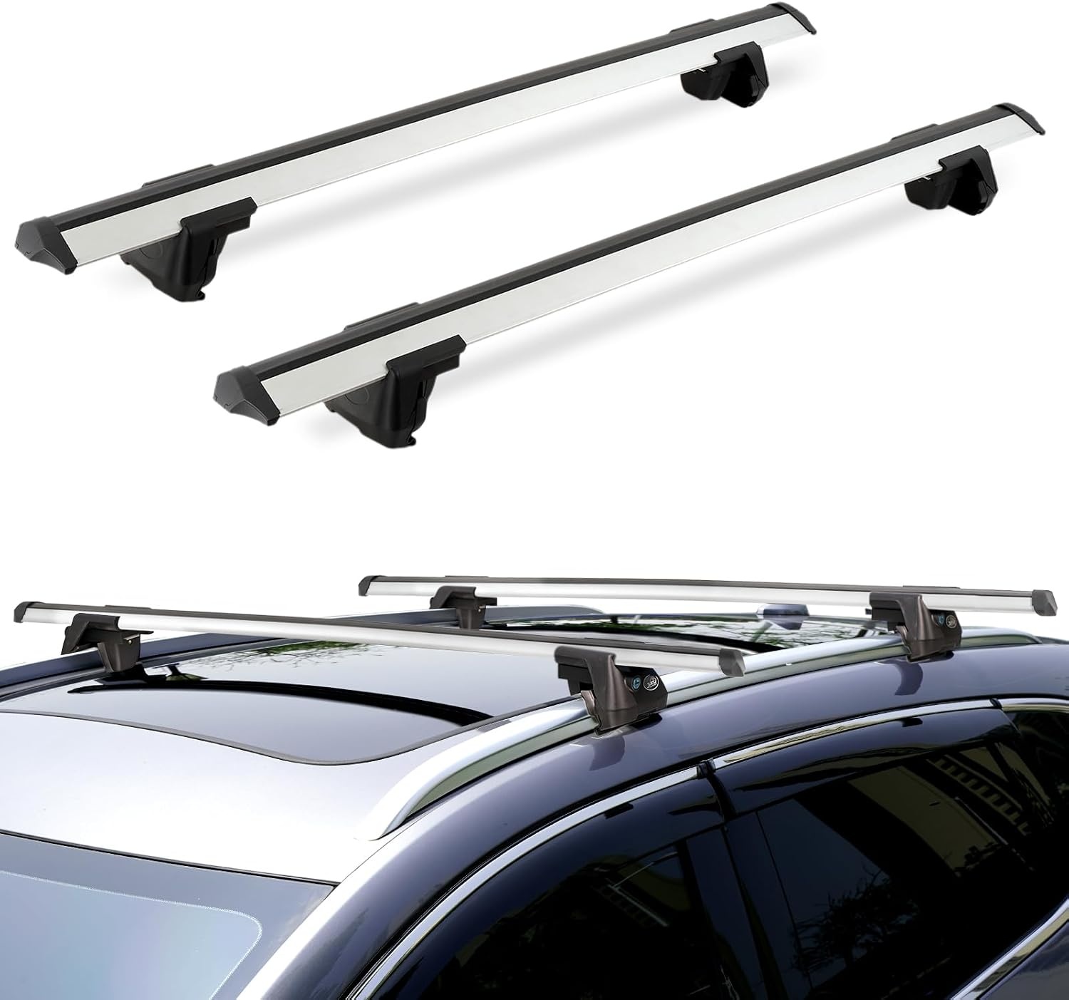 Just-V 130 cm universele imperiaal voor fietsendragers, dakkoffers of als skihouder, van aluminium, met slot afsluitbaar, draagkracht 150 kg, zilver