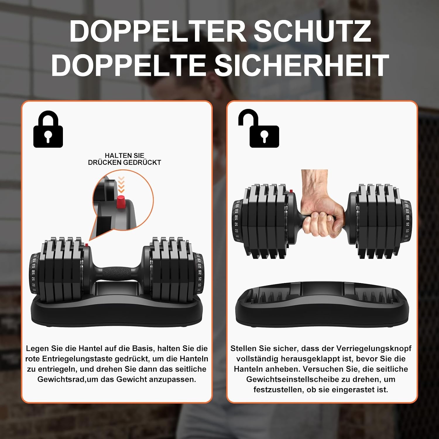 24 kg/25 kg, verstelbare ruimtebesparende halters met antislip handgreep, workout fitness halter voor lichaamstraining