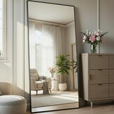 Aplancee Volledige spiegel, staande spiegel, 180 x 80 cm, grote vloerspiegel om tegen te leunen of op te hangen, rechthoekige HD-spiegel voor kleedkamer, slaapkamer, woonkamer, zwart
