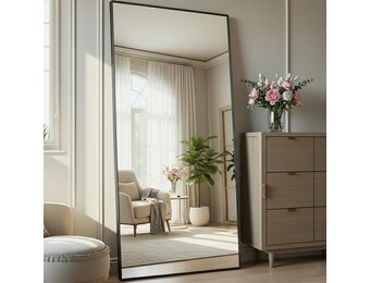 Aplancee Volledige spiegel, staande spiegel, 180 x 80 cm, grote vloerspiegel om tegen te leunen of op te hangen, rechthoekige HD-spiegel voor kleedkamer, slaapkamer, woonkamer, zwart