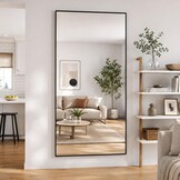 Aplancee Volledige spiegel, staande spiegel, 180 x 80 cm, grote vloerspiegel om tegen te leunen of op te hangen, rechthoekige HD-spiegel voor kleedkamer, slaapkamer, woonkamer, zwart