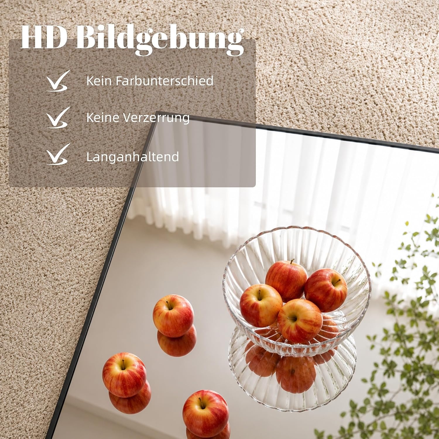 Aplancee Volledige spiegel, staande spiegel, 180 x 80 cm, grote vloerspiegel om tegen te leunen of op te hangen, rechthoekige HD-spiegel voor kleedkamer, slaapkamer, woonkamer, zwart
