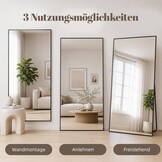 Aplancee Volledige spiegel, staande spiegel, 180 x 80 cm, grote vloerspiegel om tegen te leunen of op te hangen, rechthoekige HD-spiegel voor kleedkamer, slaapkamer, woonkamer, zwart