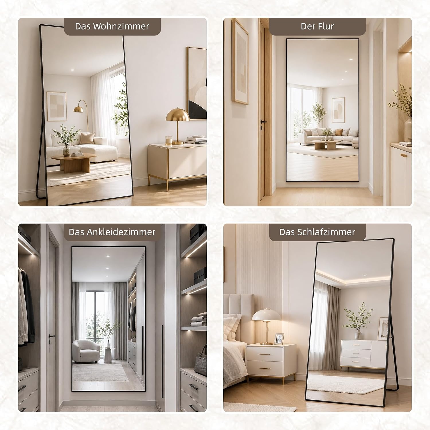 Aplancee Volledige spiegel, staande spiegel, 180 x 80 cm, grote vloerspiegel om tegen te leunen of op te hangen, rechthoekige HD-spiegel voor kleedkamer, slaapkamer, woonkamer, zwart
