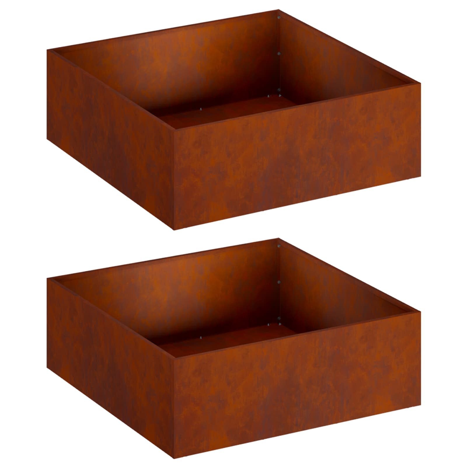 vidaXL Plantenbak 2 st Roestkleurig 40 x 40 x 20 cm weervast staal