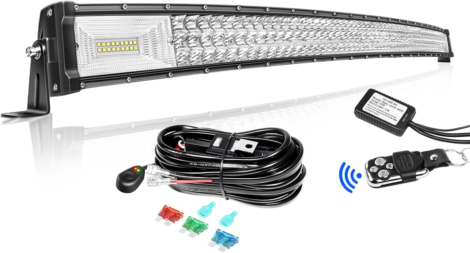 Willpower 52 Inch 675W Gebogen Led Lichtbalk 12V 24V Led-verlichting Bar met Stroboscoop Kabelboom LED Werklamp Mistlamp IP67 Led Light Bar Voor Vrachtwagen Tractor Auto Boot Offroad 4x4 - Maat 52" - 675W - Combo + Strobe Wire