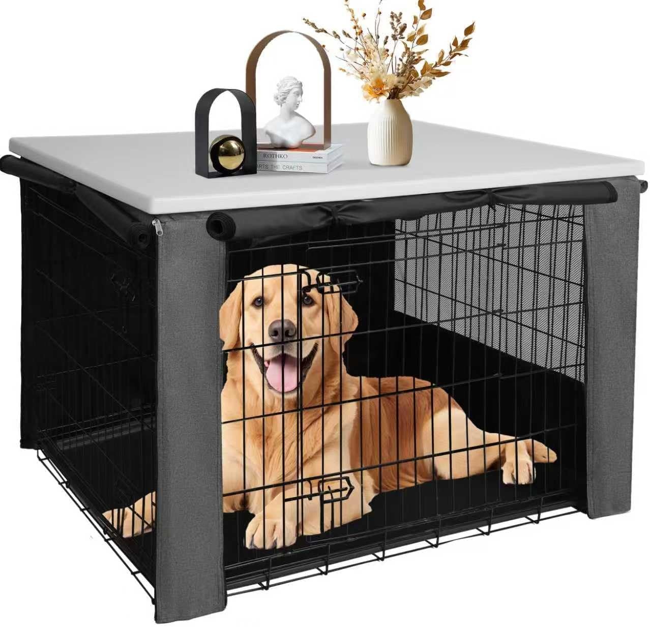 HiCaptain Benchhoes met Plastic Topper voor Hondenbench - 107,5 x 70,5 x 74 cm - Wit/Grijs