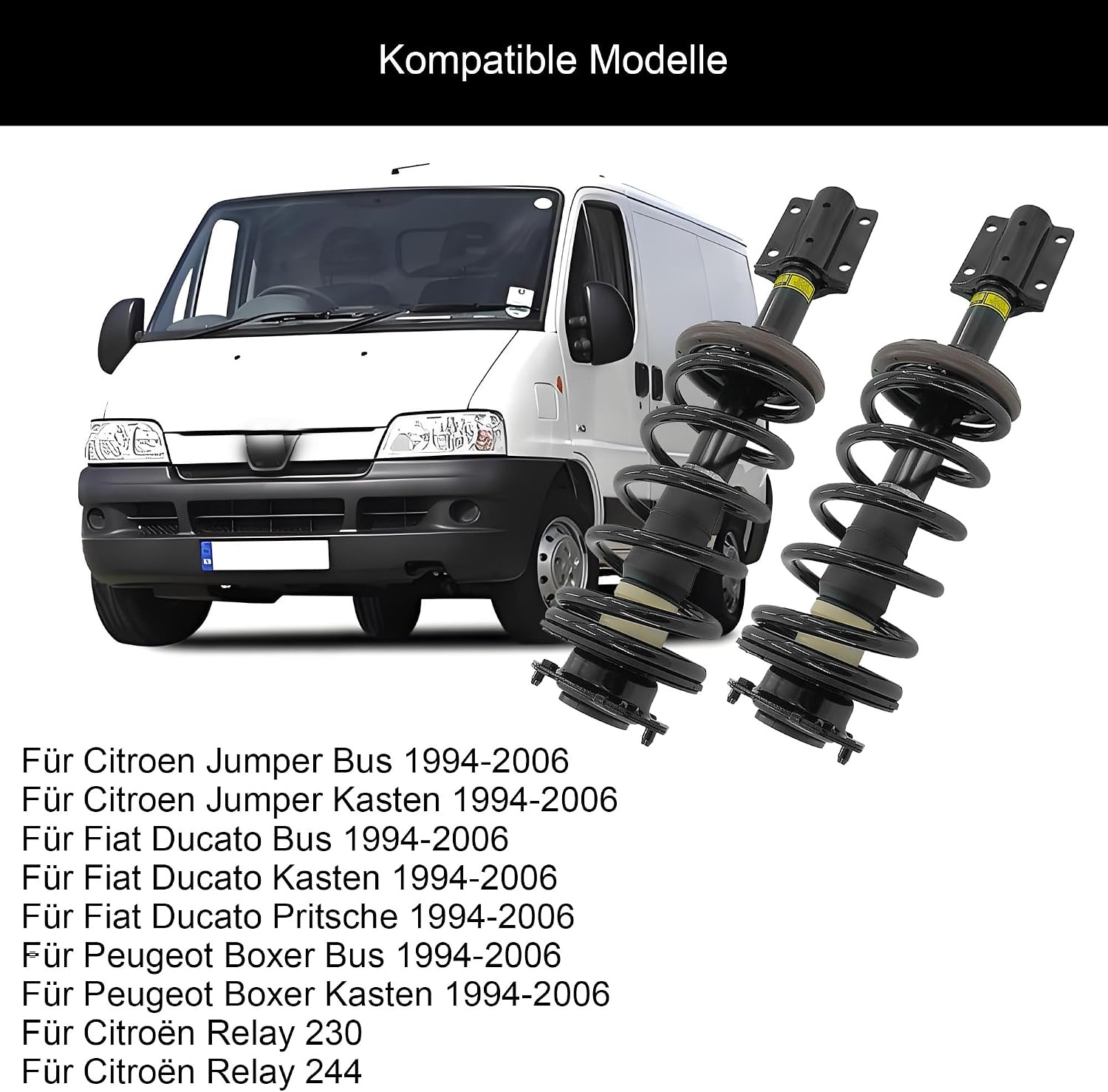2x Vooras Schokdempers voor Fiat Ducato, Citroën Jumper/Relay en Peugeot Boxer (1994-2006)