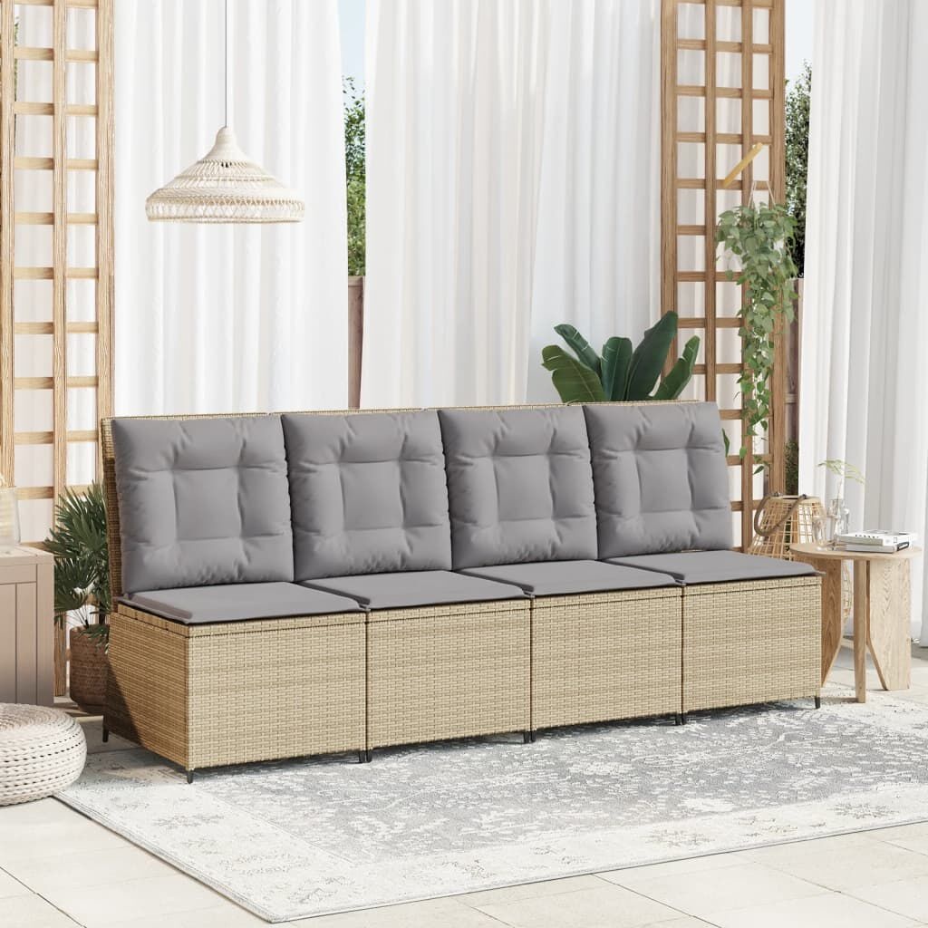 vidaXL Tuinbank verstelbaar met kussens poly rattan beige