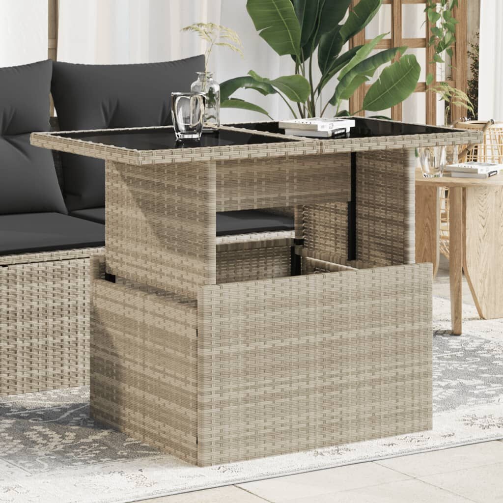 vidaXL Tuintafel met glazen blad 100x55x73 cm poly rattan lichtgrijs