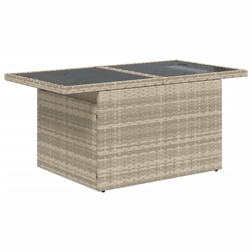 vidaXL Tuintafel met glazen blad 100x55x73 cm poly rattan lichtgrijs