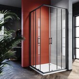 SONNI Douchedeur zonder douchebak, 90 x 100 cm, veiligheidsglas, hoekinstap, douchecabine, schuifdeur, hoekdouche, doucheafscheiding, zwart