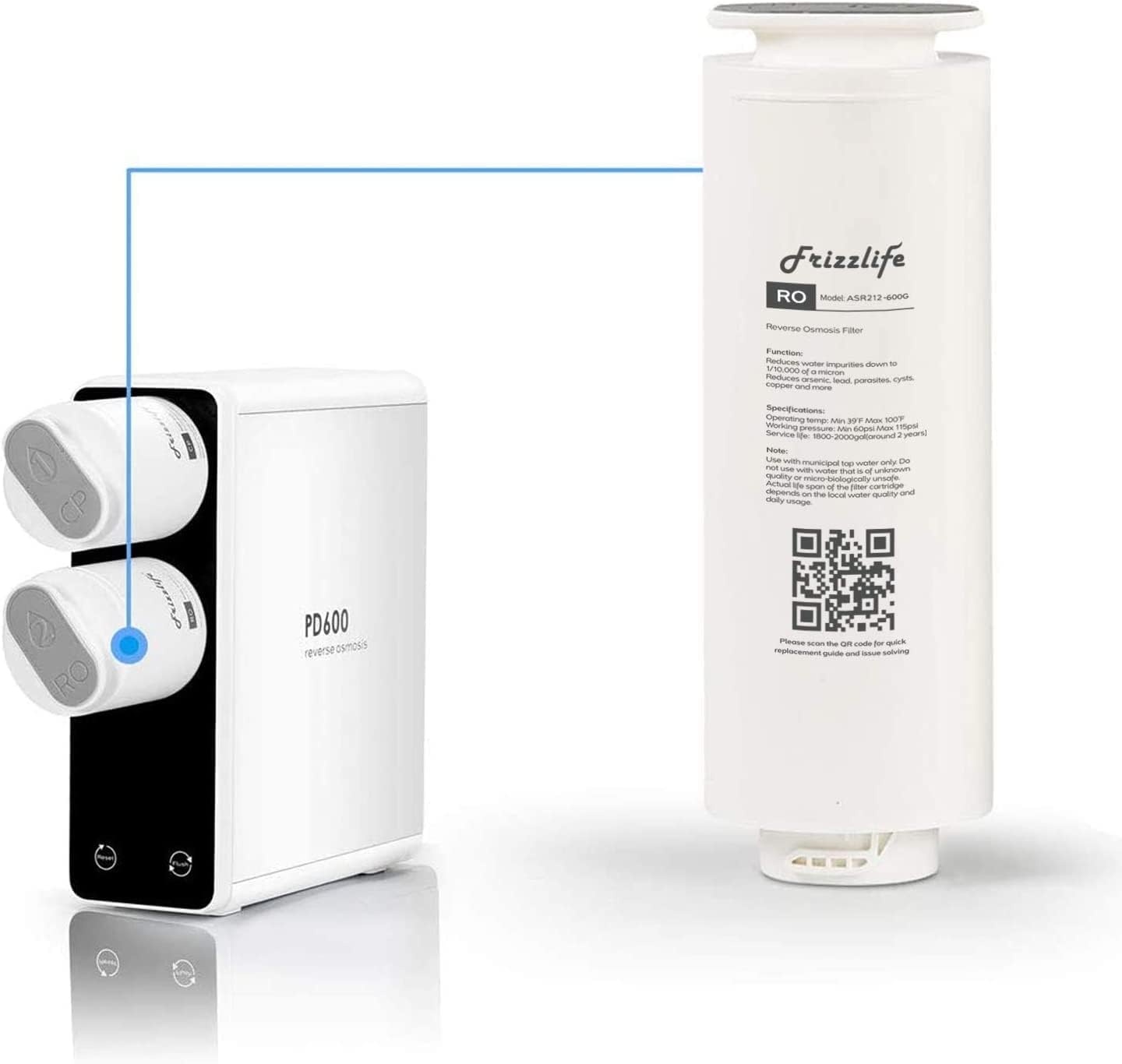 Frizzlife ASR212-600G RO vervangingsfilterpatroon voor PD600 (2e fase)