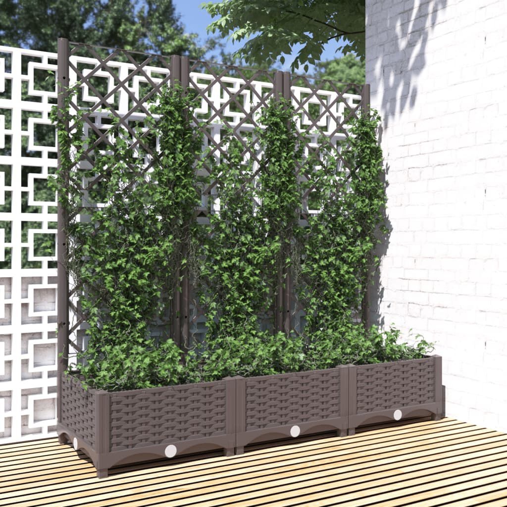 vidaXL Plantenbak met latwerk 120x40x121,5 cm polypropeen bruin