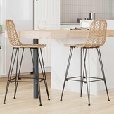 vidaXL Barkruk 2 st Naturel 44 x 53 x 111 cm Riet en IJzer
