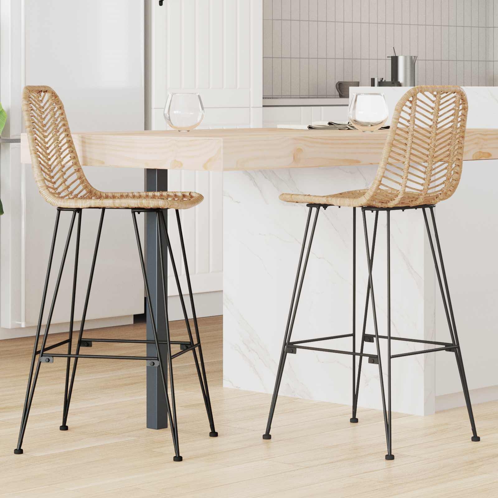 vidaXL Barkruk 2 st Naturel 44 x 53 x 111 cm Riet en IJzer
