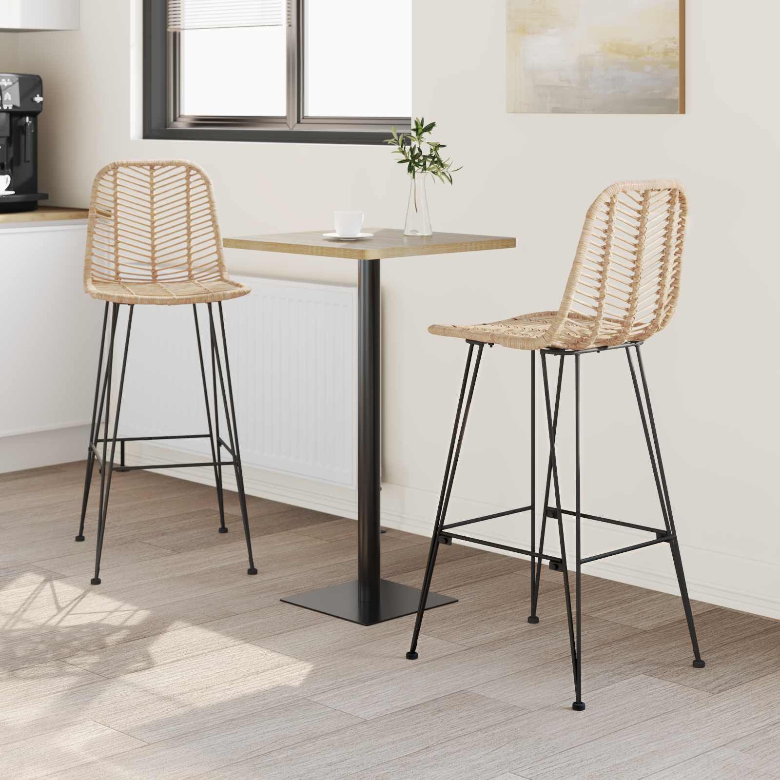vidaXL Barkruk 2 st Naturel 44 x 53 x 111 cm Riet en IJzer
