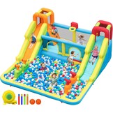 Opblaasbaar slot met waterglijbaan voor kinderen met zwembad, 452x416x210cm