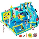 Opblaasbaar slot met waterglijbaan voor kinderen met zwembad, 452x416x210cm