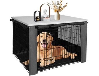 HiCaptain Benchhoes met Plastic Topper voor Hondenbench - 107,5 x 70,5 x 74 cm - Wit/Grijs