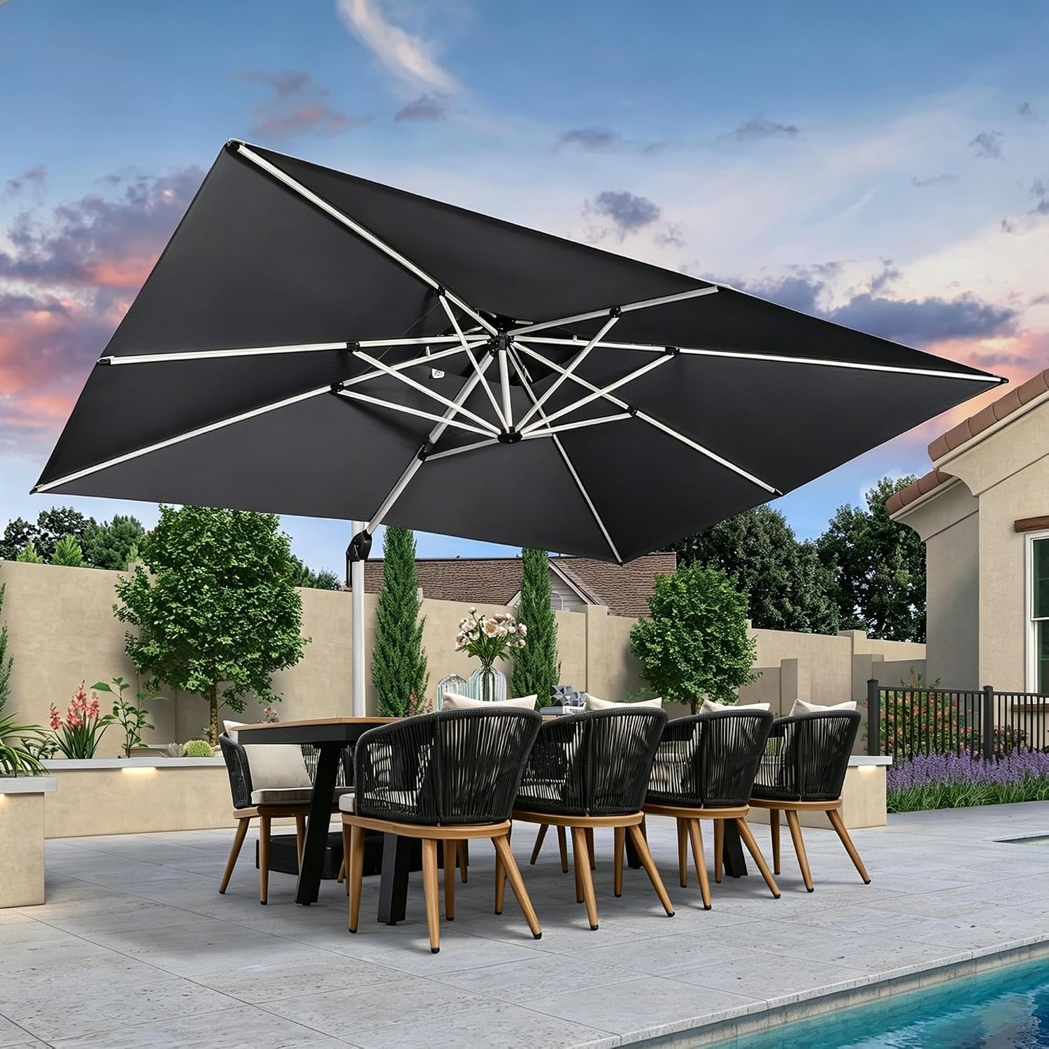 PURPLE LEAF Zweefparasol 300 x 400 cm - Rechthoekig - Grijs - Met 360 graden rotatie