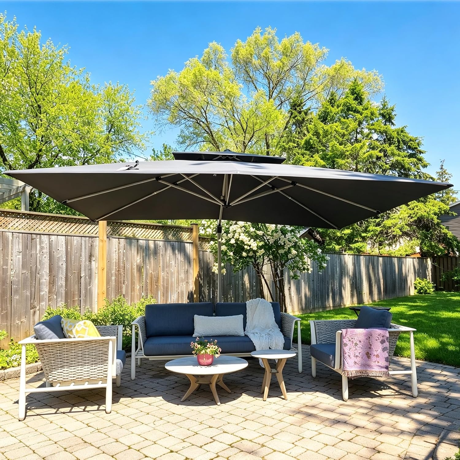 PURPLE LEAF Zweefparasol 300 x 400 cm - Rechthoekig - Grijs - Met 360 graden rotatie