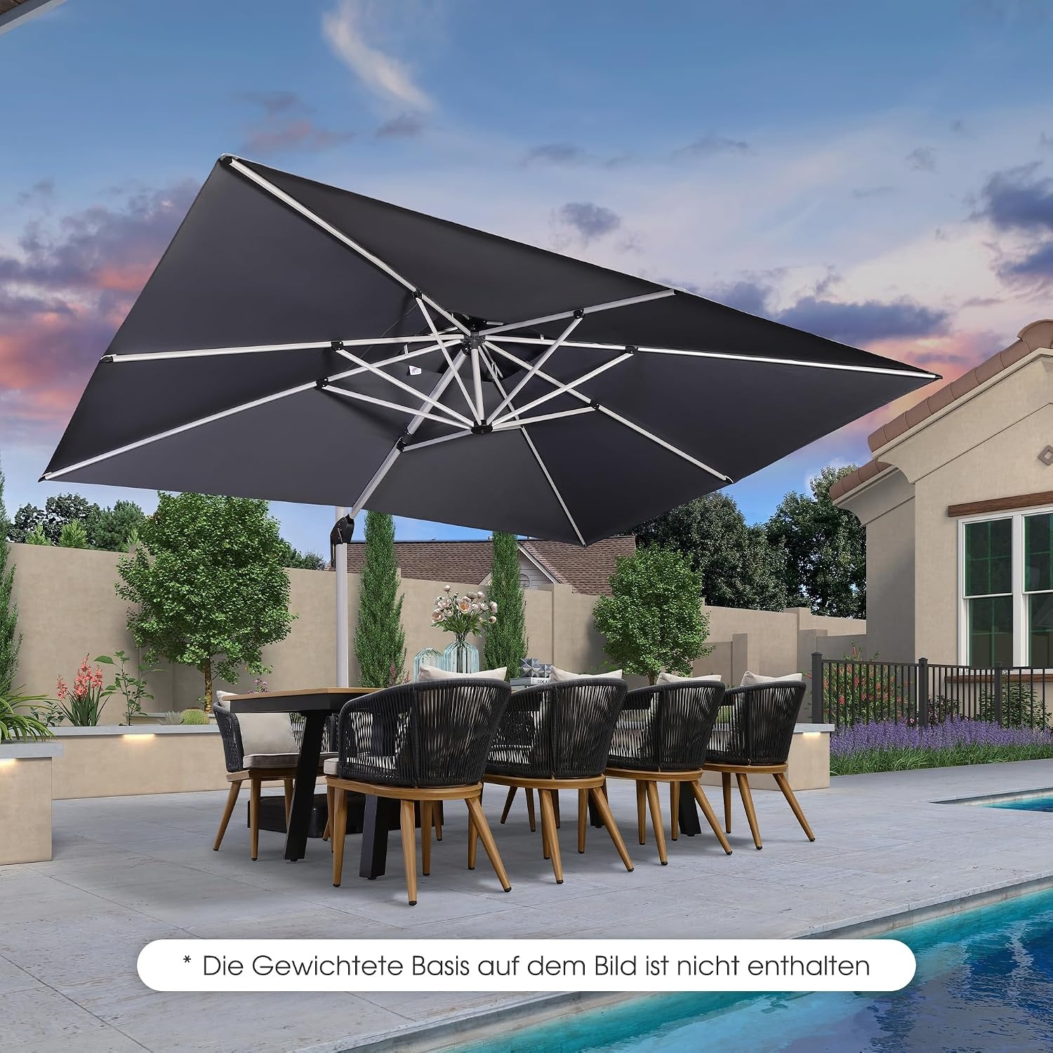 PURPLE LEAF Zweefparasol 300 x 400 cm - Rechthoekig - Grijs - Met 360 graden rotatie
