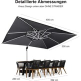 PURPLE LEAF Zweefparasol 300 x 400 cm - Rechthoekig - Grijs - Met 360 graden rotatie