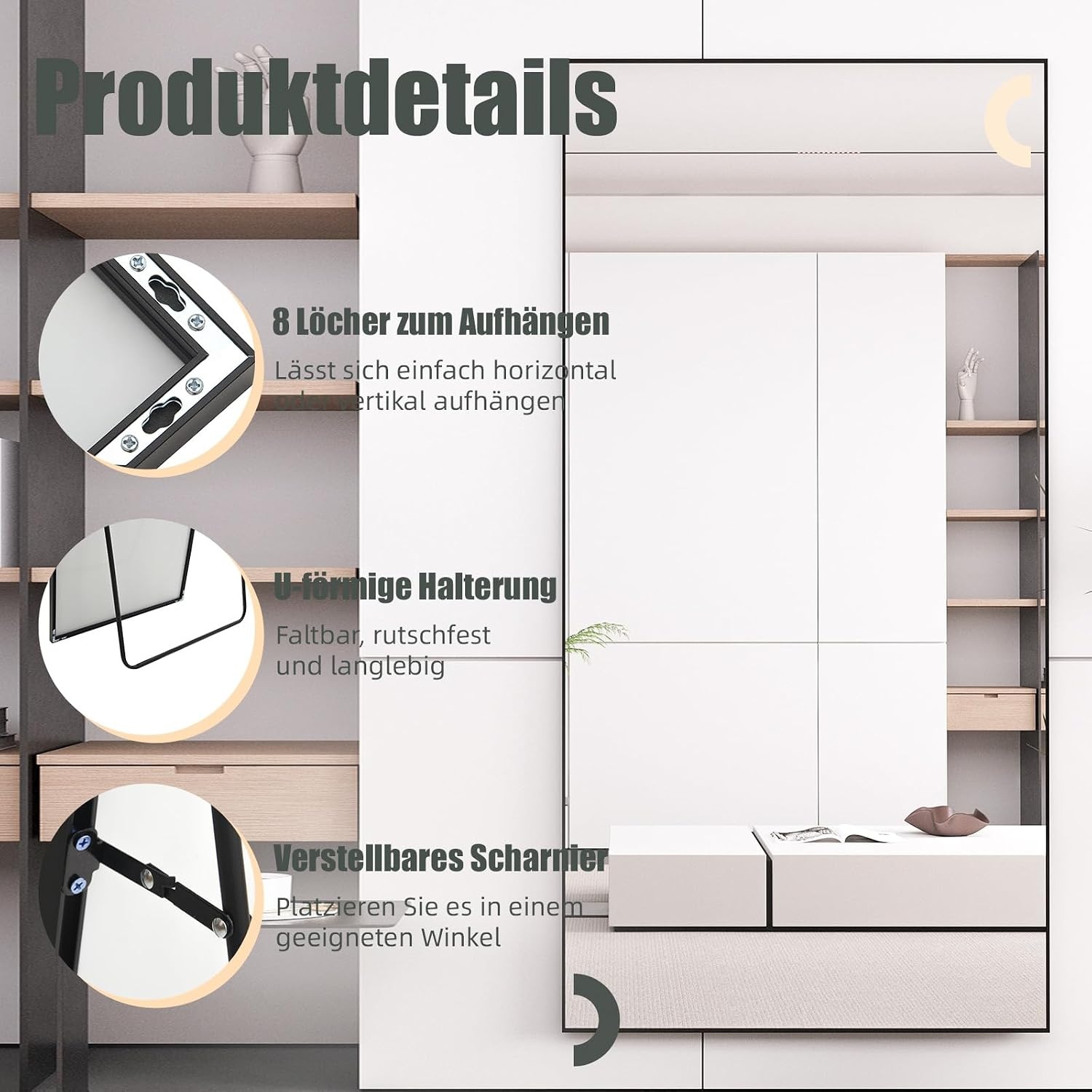 AUFHELLEN Full Body Wandspiegel 200 x 100 cm - Zwart Metalen Frame