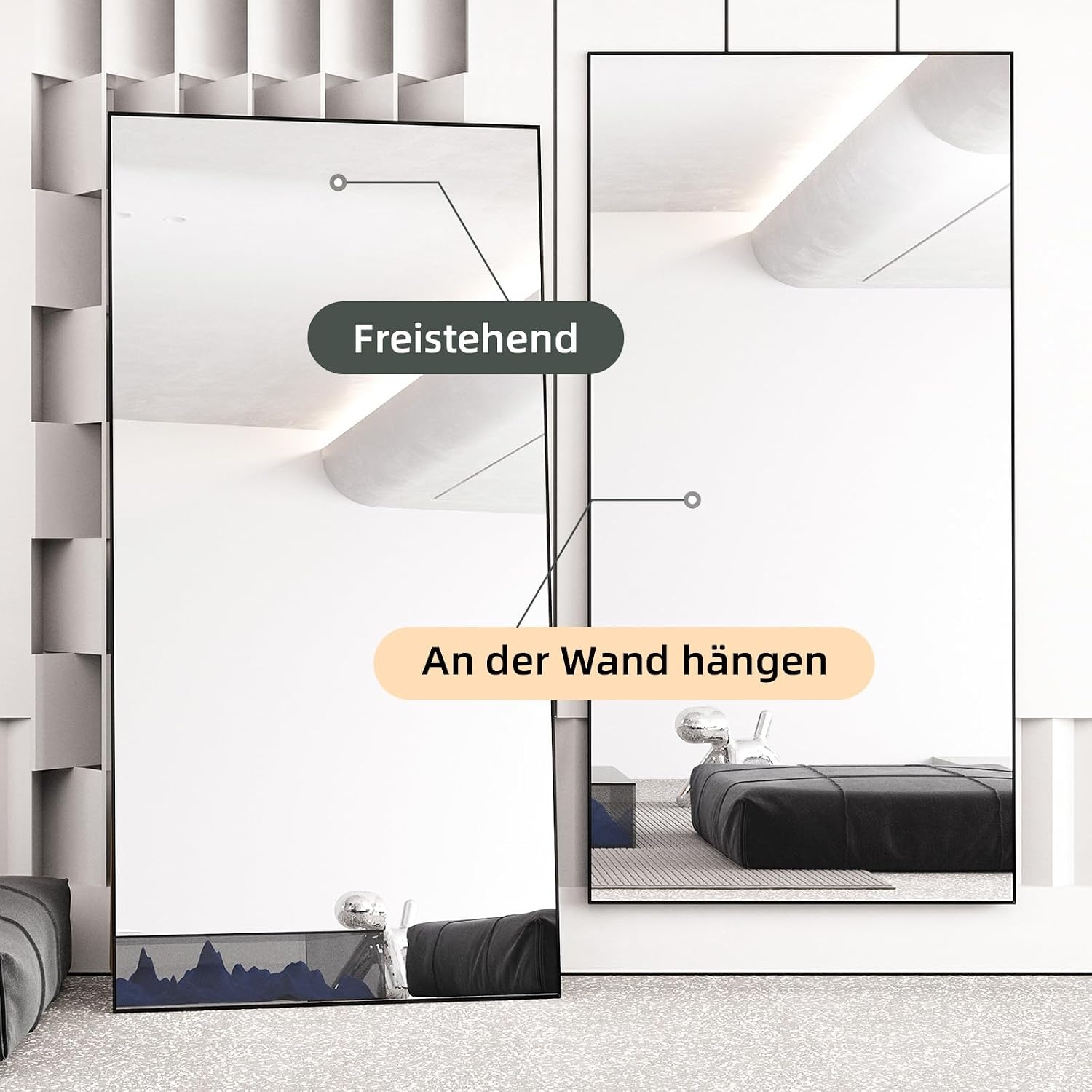 AUFHELLEN Full Body Wandspiegel 200 x 100 cm - Zwart Metalen Frame