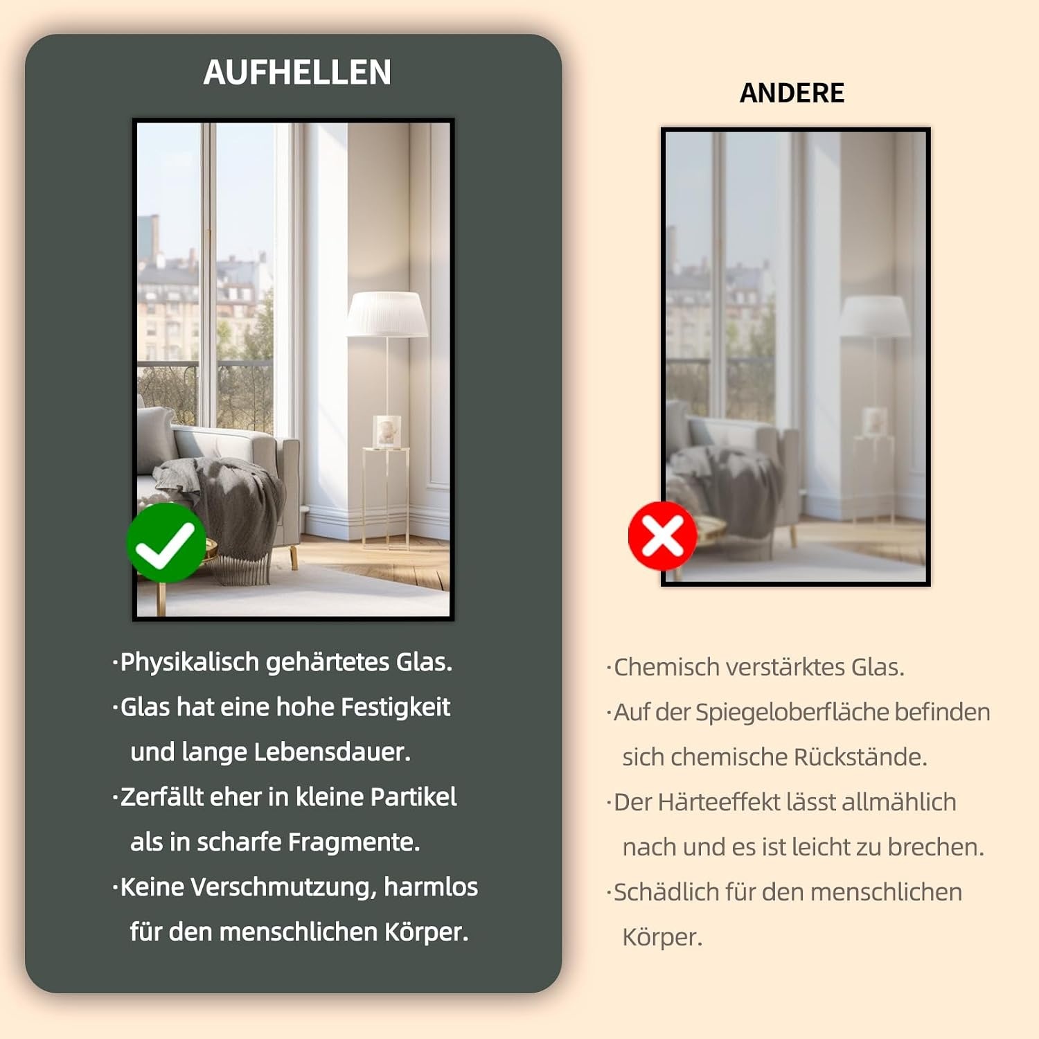 AUFHELLEN Full Body Wandspiegel 200 x 100 cm - Zwart Metalen Frame
