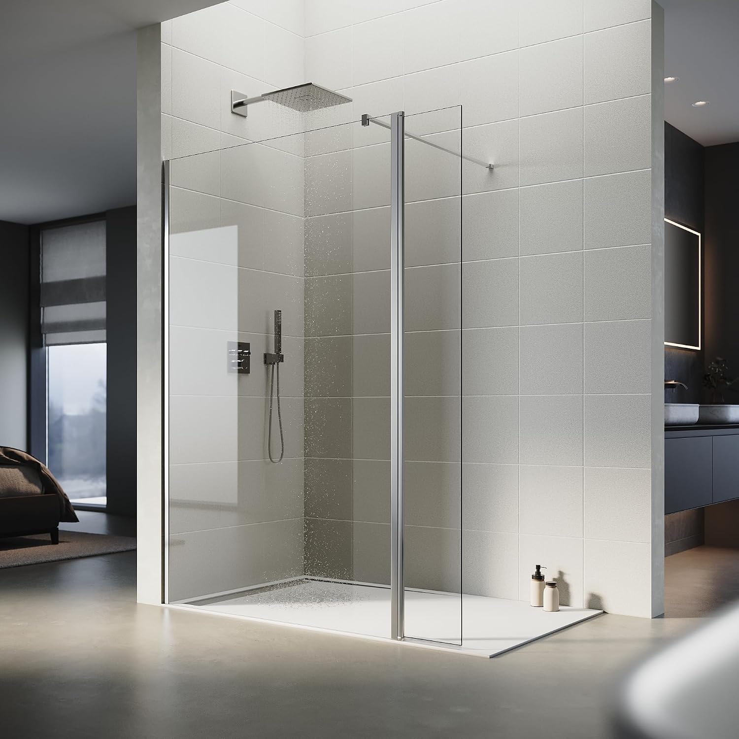 SONNI Inloopdouche 80x200 cm met 30 cm Zwenkbaar Zijpaneel - Zilver