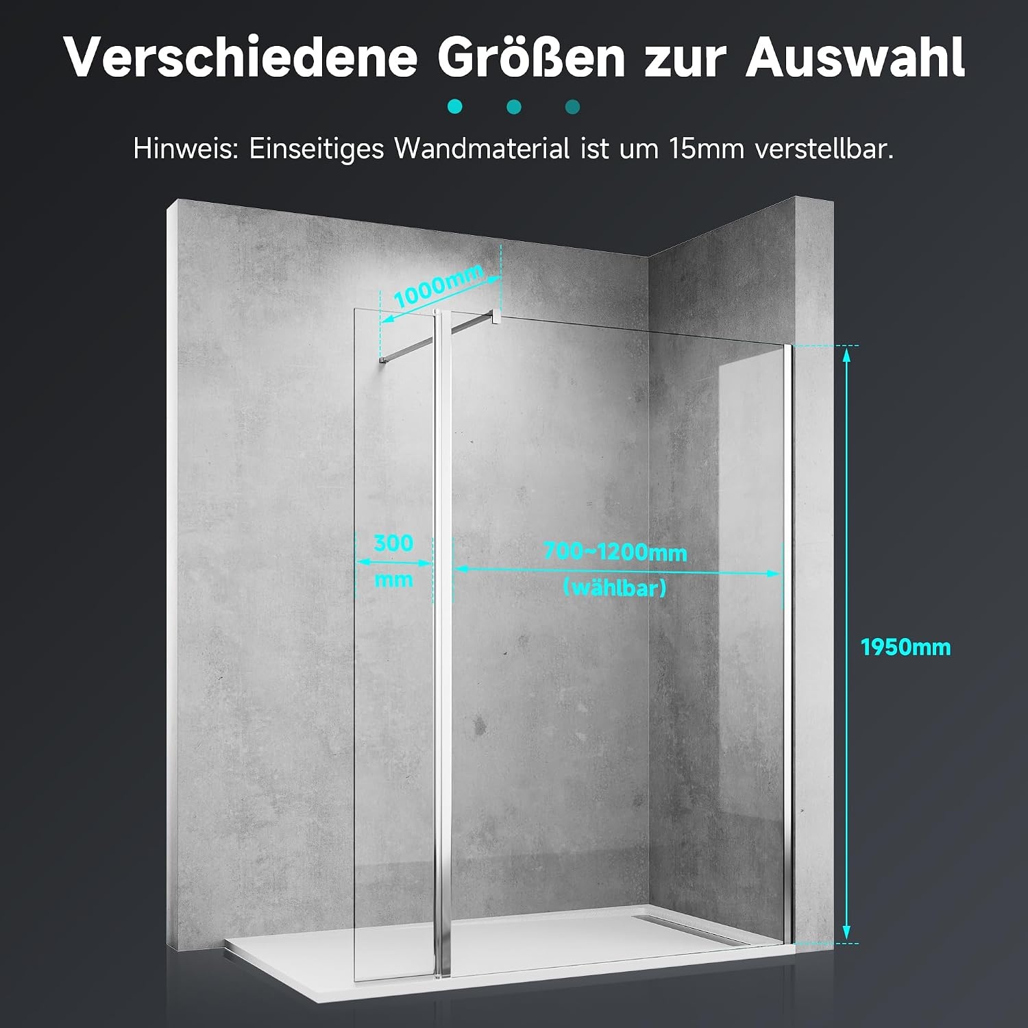 SONNI Inloopdouche 80x200 cm met 30 cm Zwenkbaar Zijpaneel - Zilver