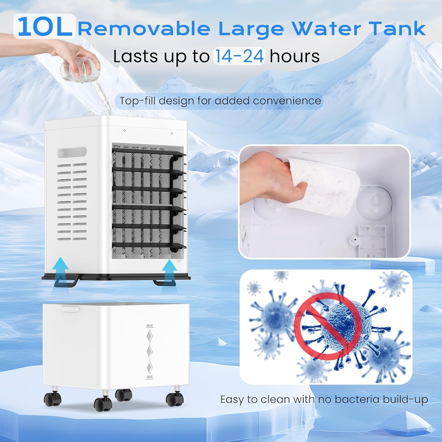 Mobiele airconditioner, draagbaar, stil, 10 l