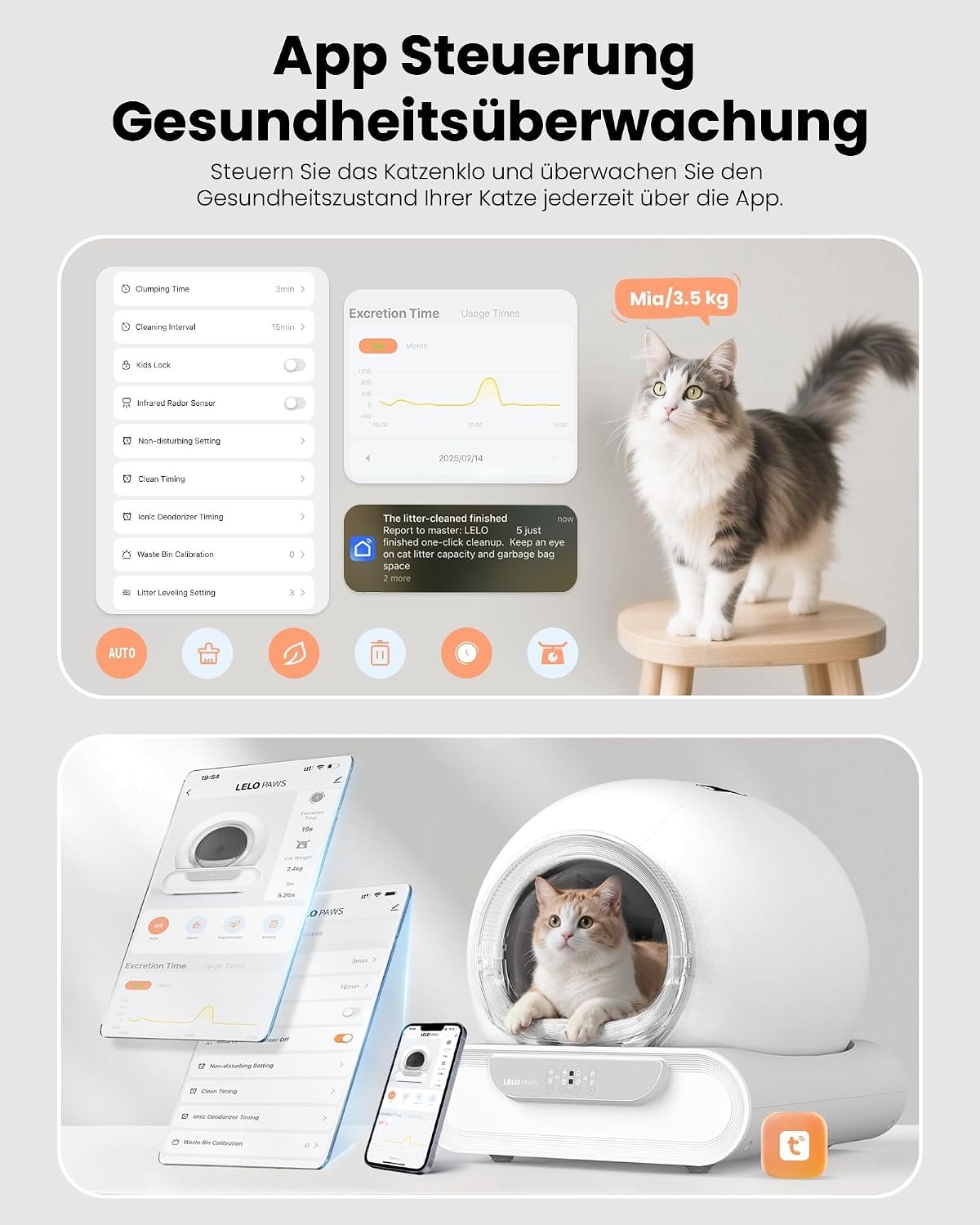LELO PAWS Zelfreinigende Kattentoilet XXL - Automatische Kattenbak met APP - Grijs