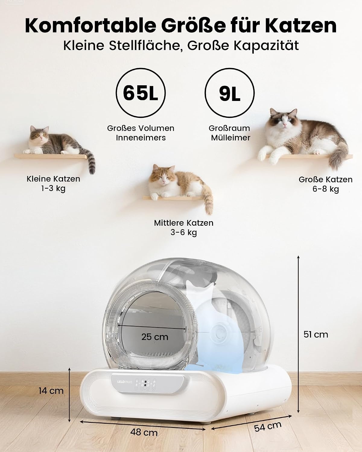 LELO PAWS Zelfreinigende Kattentoilet XXL - Automatische Kattenbak met APP - Grijs