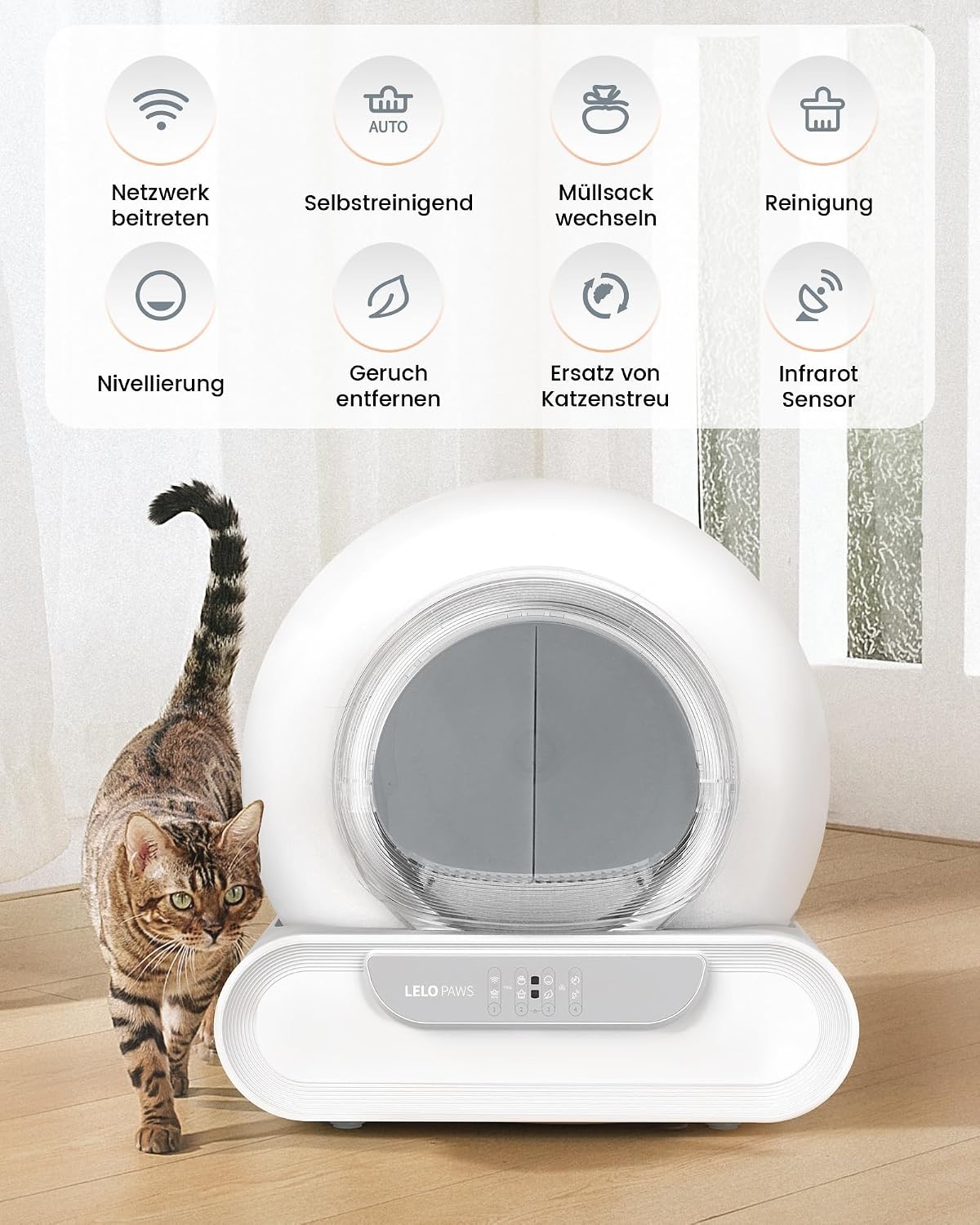 LELO PAWS Zelfreinigende Kattentoilet XXL - Automatische Kattenbak met APP - Grijs